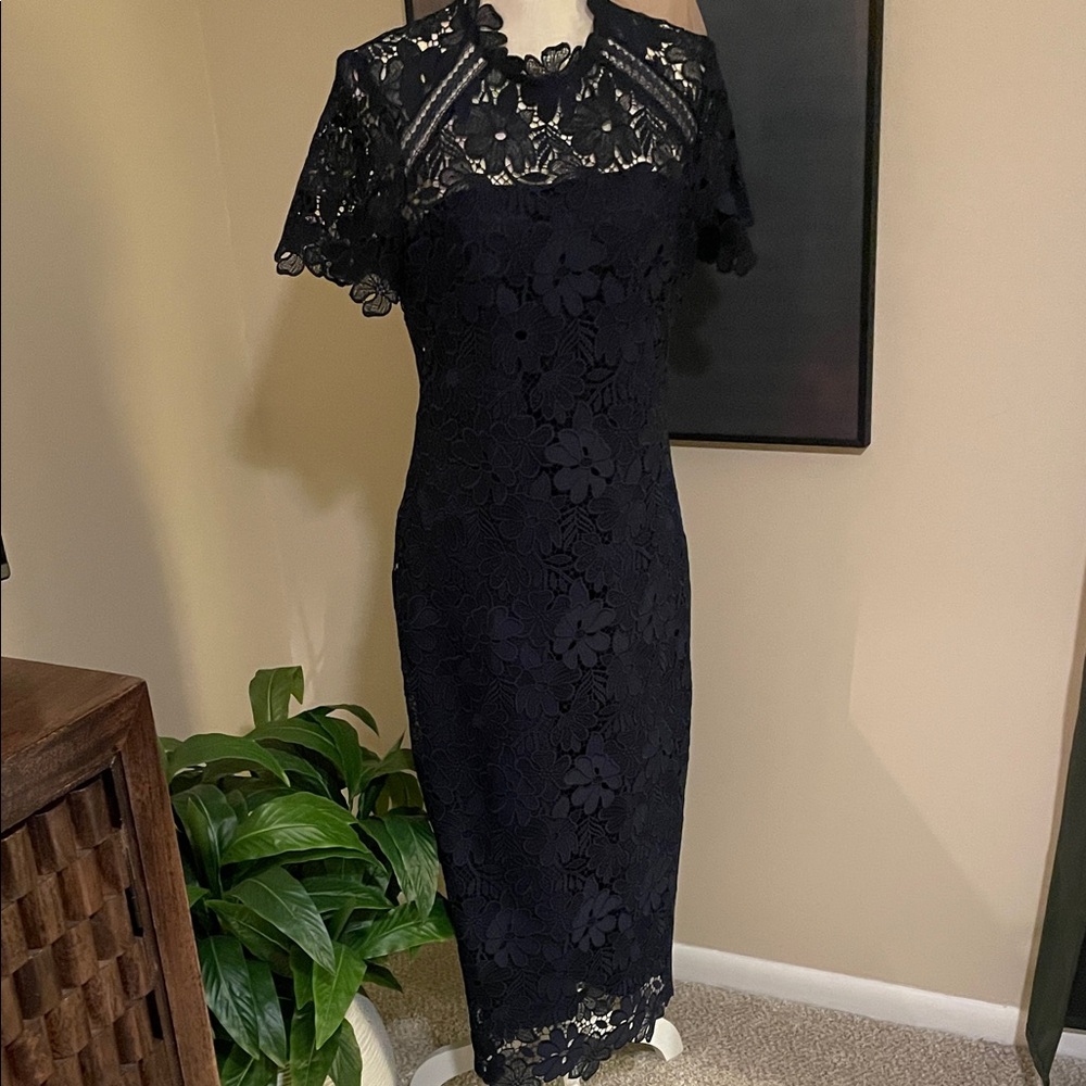 Shoshanna Navy Floral Lace Midi Dress